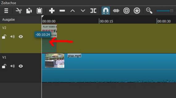 Die Laufzeit (Startpunkt) des neuen Bildes im Shotcut Video festlegen.